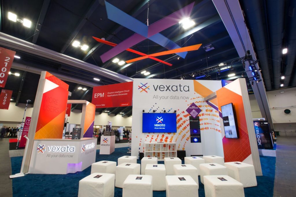 Bold graphics are a key part of the design of this exhibit for Vexata