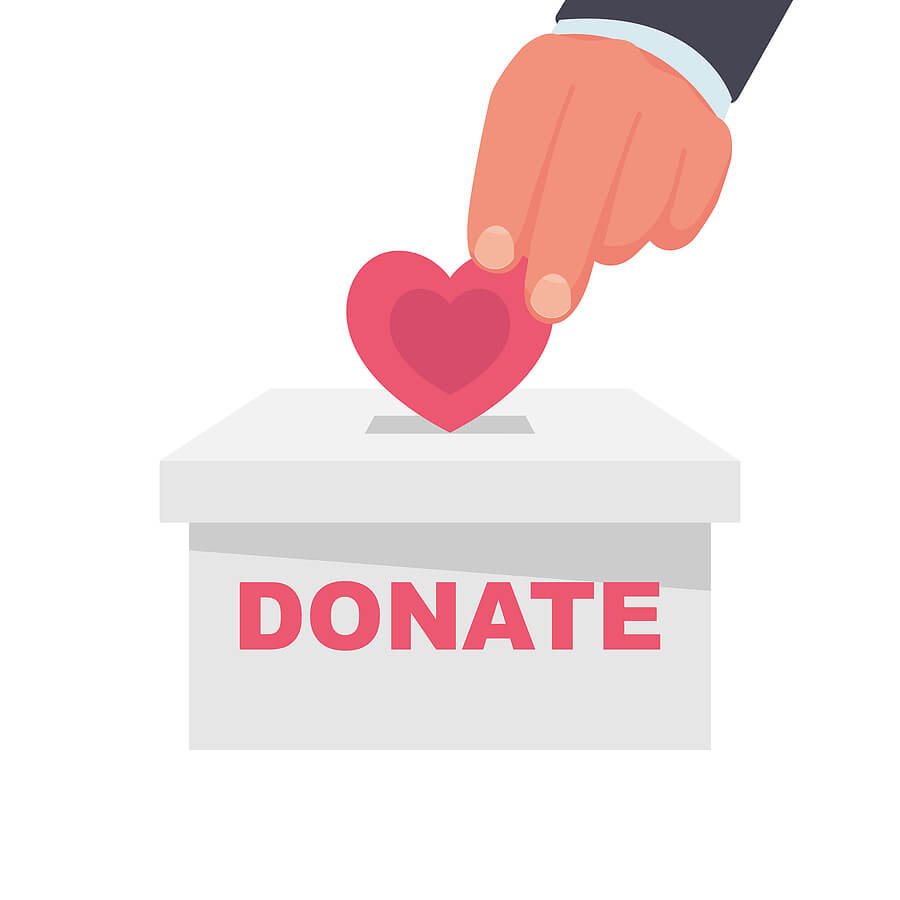 illustration of hand putting heard into box saying donate