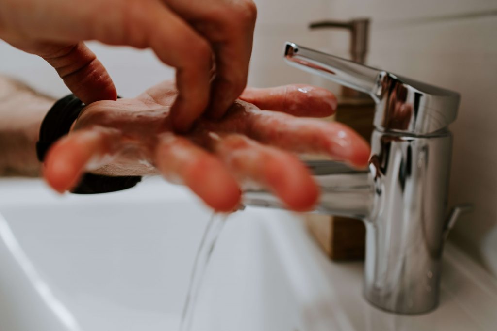 close-up of washing hands